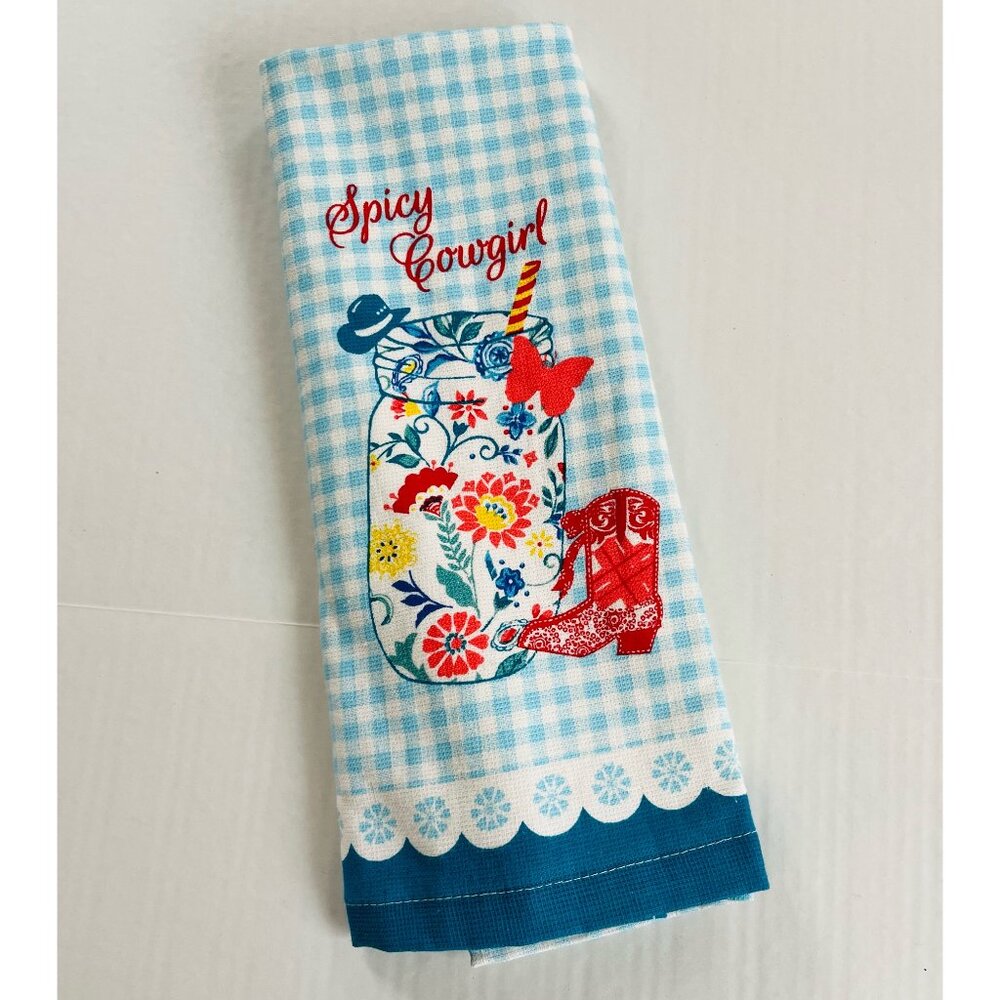 Pioneer Woman Spicy Cowgirl Kitchen Towel Blue‎ White Cotton